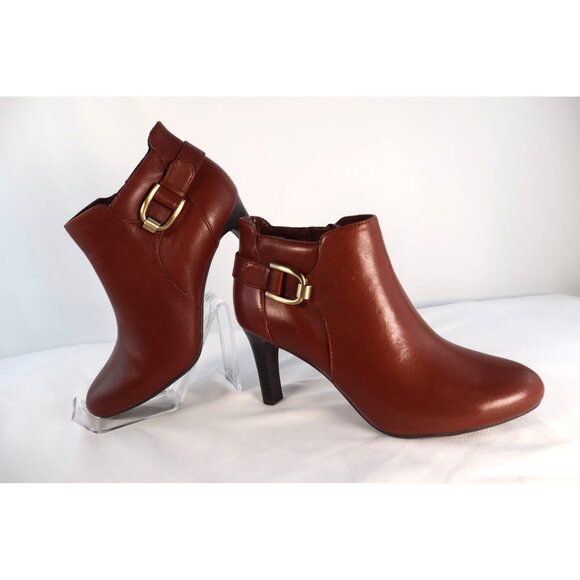 Bandolino Women's Brown Leather Ankle Booties with Gold Buckle & Zipper Size 7.5 - Picture 3 of 6